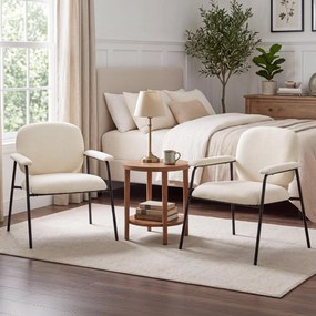 Conjunto de 2 Poltronas Auxiliares, 67 x 64 x 76,5 cm, Encosto Curvo, Creme