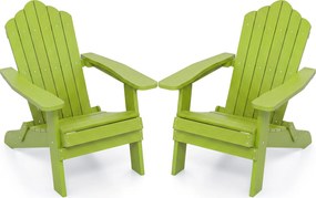 Conjunto de 2 Cadeiras de Jardim Adirondack Dobráveis, 88 x 77 x 95 cm, Apoios de Braços Largos, Verde