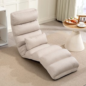 Poltrona individual conversível 58 x 119 x 78 cm com encosto e apoio para a cabeça ajustáveis em 5 posições, bege