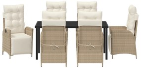 Conjunto de Jantar de Jardim de 7 Peças Bege Rattan Poly