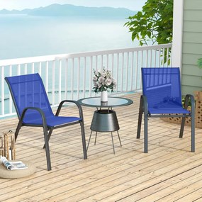 Conjunto de 2 cadeiras de jantar de jardim empilháveis Estrutura resistente ao tecido respirável Pátio exterior Praia 55 x 67 x 83 cm Azul