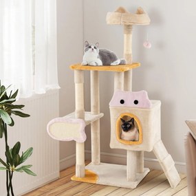 Arranhador para gatos 95 x 43 x 125 cm de interior Torre com vários níveis, com poleiro de pelúcia, caverna, postes para arranhar de sisal, rampa e bo