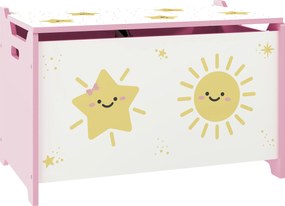 AIYAPLAY Baú Brinquedos Infantil 53 L Caixa de Arrumação Brinquedos com Tampa Rebatível e Pistão a Gás 60x37x39 cm Rosa | Aosom Portugal