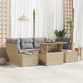 Conjunto de Sofá de Jardim de 7 Peças com Almofadas Bege Poliratan