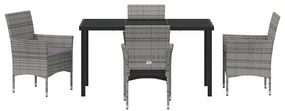 Conjunto de Jantar para Jardim de 5 Peças em Rattan Sintético Cinza