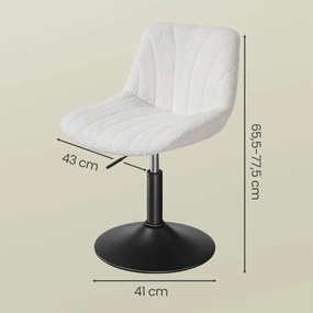 Banco para toucador com altura ajustavel 46,5 x 43 x (65,5-77,5) com tecido sherpa branco creme
