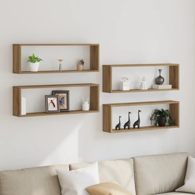 Prateleiras de parede vidaXL 4 pcs Carvalho Artesanal 80x15x26 cm Madeira Estruturada