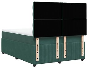 Cama com molas/colchão 140x190 cm veludo verde-escuro