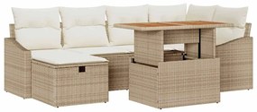 Conjunto de Sofá de Jardim 7 Peças com Almofadas Beiges em Rattan Sint