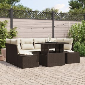 Conjunto de Sofá de Jardim 7 Peças com Almofadas Castanho em Rattan
