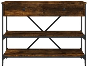 Mesa consola gavetas/prateleiras deriv. madeira carvalho fumado