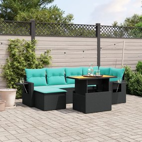 vidaXL 7 pcs conjunto de sofás p/ jardim c/ almofadões vime PE preto