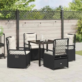 Conjunto de Jantar de Jardim 5 Peças Preto em Polirattan