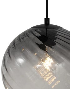 Candeeiro suspenso Art Deco preto com vidro fumado retangular 4 luzes - Bao Art Deco