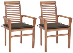 Cadeiras de jantar c/ almofadões cinza-acast. 2 pcs teca maciça