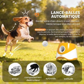 Lançador Automático de Bolas para Cães Pequenos e Médios, 25,9 x 27,1 x 21,4 cm, Distâncias de Lançamento Ajustáveis, Laranja