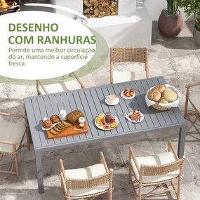 Mesa de Jardim Extensível Mesa de Terraço Retangular para 6-8 Pessoas Capacidade 50 kg 180/240x94x73 cm Cinza Escuro