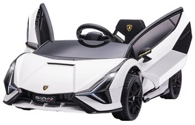 HOMCOM Carro Elétrico Lamborghini SIAN 12V com Controle Remoto Abertura da Porta Música MP3 USB e Faróis 108x62x40 cm Branco