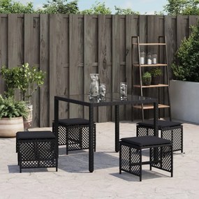 Bancos de jardim com almofadões 4 pcs 41x41x36 cm vime PE preto