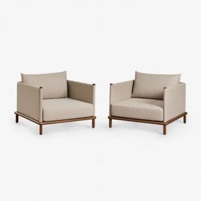 Pacote De 2 Poltronas De Madeira De Acácia Olivia Beige Semoline & Castanho-acácia Escuro - Sklum