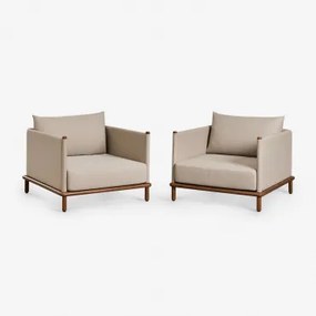 Pacote De 2 Poltronas De Madeira De Acácia Olivia Beige Semoline - Sklum