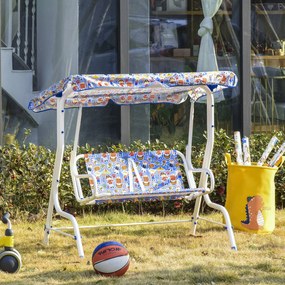 Baloiço de jardim infantil acima de 3 anos de 2 lugares com toldo ajustável em ângulo e cintos de segurança ao ar livre 110x70x110 cm azul