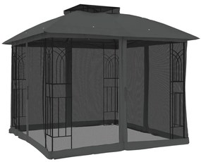 Gazebo c/ teto duplo/paredes de malha 2,94x2,94 m aço antracite