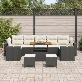 Conjunto de Sofás de Jardim vidaXL 10 Peças com Almofadas Rattan Preto