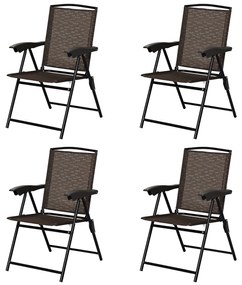 Conjunto de 4 Cadeiras de Pátio Dobráveis com Altura Exterior Ajustável Cadeiras Portáteis Exteriores Jardim, Piscina ou Praia Castanho