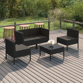 vidaXL 5 pcs conjunto lounge de jardim c/ almofadões vime PE preto