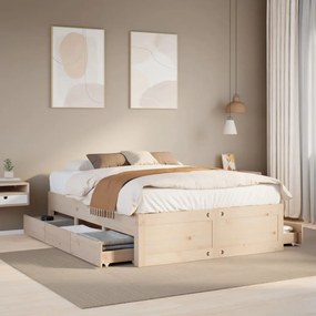 vidaXL Cama sem colchão com gavetas 160x200 cm madeira de pinho maciça