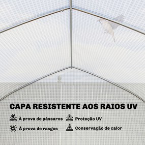 Estufa Tipo Túnel 6x3x2 m com Anti-UV e Porta de Enrolar com Fecho de Correr Paredes Laterais com Rede Branco