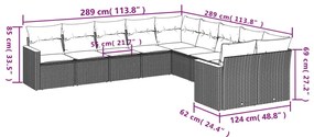 10 pcs conj. sofás jardim c/ almofadões vime PE bege misturado