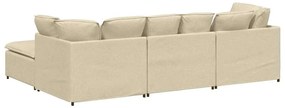 Sofá modular com pufes e almofadas tecido creme