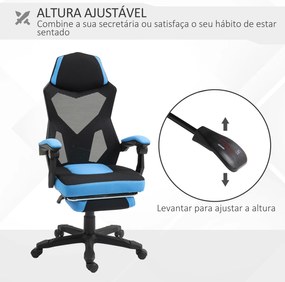Cadeira de Escritório Ajustável em Altura Cadeira para Secretária Giratória de 360° Reclinável até 135° 58x72x108-118 cm Azul
