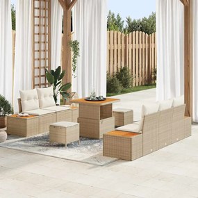vidaXL Conjunto de Sofá de Jardim de 8 Peças com Almofadas Bege de Polyrattan e Acácia