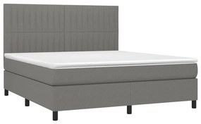 Cama box spring c/ colchão e LED 160x200 cm tecido cinza-escuro