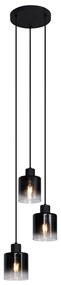 Candeeiro Pendente Moderno Preto com Vidro Fumê 3 Luzes - Dame