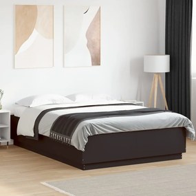 Estrutura cama c/ luzes LED 140x200 cm derivados madeira preto