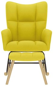 Cadeira de baloiço com banco p/ pés tecido amarelo-claro