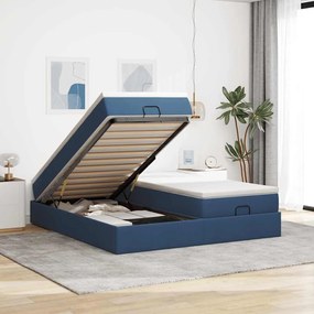 vidaXL Estrutura de cama otomana com colchões 180x200cm tecido azul