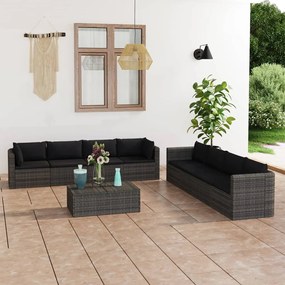 vidaXL 9 pcs conjunto lounge de jardim c/ almofadões vime PE cinzento