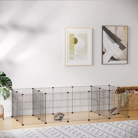 Recinto modular para pequenos animais (coelhos, roedores, cachorrinhos) – 18 painéis de arame de aço, 2 portas, 175 x 70 x 45, preto
