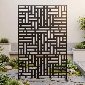 Biombo de Privacidade Exterior, 121 x 40 x 183 cm, Aço Galvanizado, Preto