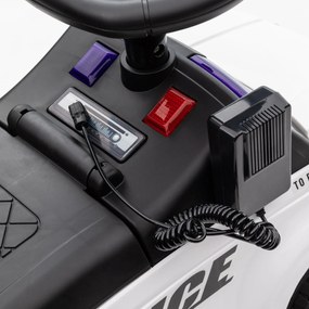 HOMCOM Carro Andador de Policia para Bebé de 18-60 Meses Carro sem Pedais com Buzina Megafone Compartimento de Armazenamento e Encosto Removível 62x29x43cm Branco