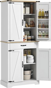 Armário de cozinha tipo aparador, 4 portas, 6 prateleiras com porta, 1 gaveta e prateleiras ajustáveis, 76,5 x 40 x 181 cm, branco