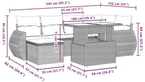 7 pcs conjunto de sofás p/ jardim c/ almofadões vime PE preto