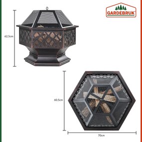 Braseira exterior hexagonal 70 x 60,5 x 62,5 cm preto / aspeto ferrugem