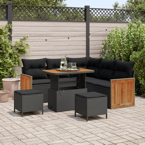 Conjunto de Sofá de Jardim vidaXL 8 Peças com Almofadas Preto Rattan P