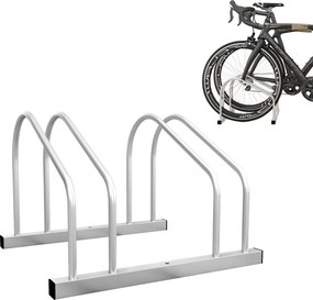 Suporte para 2 bicicletas, suporte de armazenamento para bicicletas com pneus de 61 mm, dimensões: 50 x 34 x 27,5 cm, em aço prateado